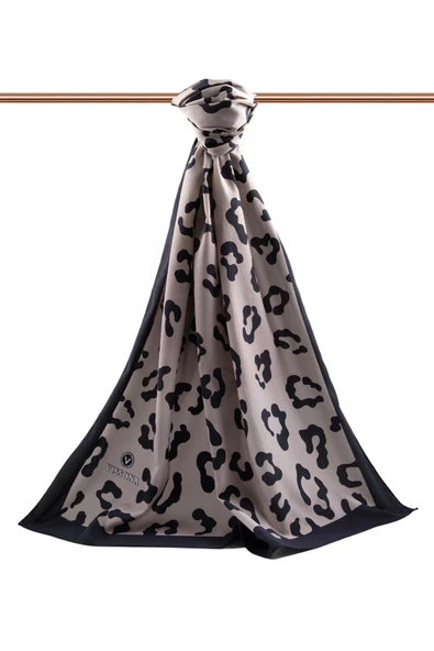 LÜKS MEDİNE İPEĞİ LEOPAR DESENLİ VİZON RENKLİ 75X195 KIRIŞMAZ ŞAL MOSS KREP DİKİŞ TİPİ İTALYAN DİKİŞLİ - Resim 2