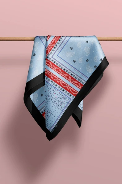 D66 Kadın Mavi Kare Desenli 50x50 Bandana HYL DG01218-22 - Resim 6