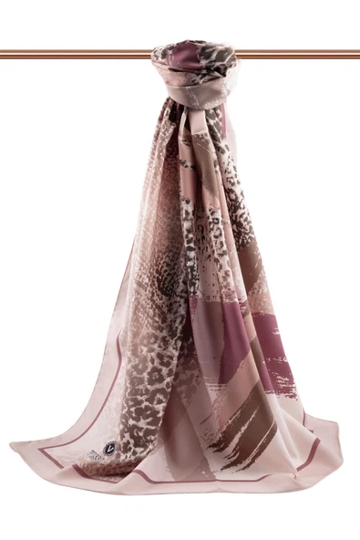 LÜKS MEDİNE İPEĞİ LEOPAR DESENLİ BEJ - SÜTLÜKAHVE RENKLİ 75X195 KIRIŞMAZ ŞAL MOSS KREP DİKİŞ TİPİ İTALYAN DİKİŞLİ - Resim 2