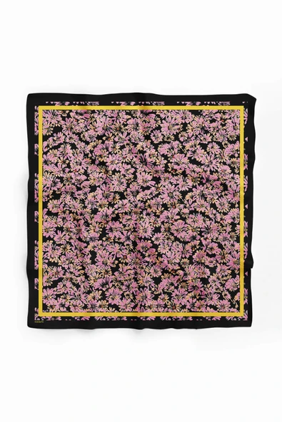 D12 Kadın Pembe Çiçek Desenli 50x50 Bandana - Resim 2