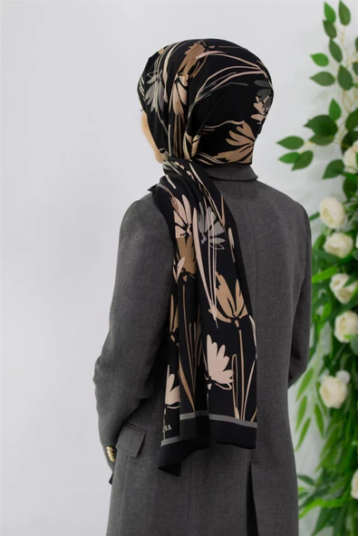 LÜKS MEDİNE İPEĞİ ÇİÇEK DESENLİ GRİ RENKLİ 75X195 KIRIŞMAZ ŞAL MOSS KREP DİKİŞ TİPİ İTALYAN DİKİŞLİ ürün görseli