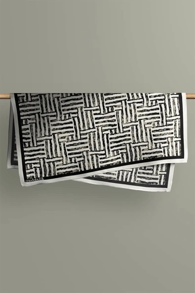 F40 Modabutik Siyah Beyaz Desenli Bandana - Resim 5