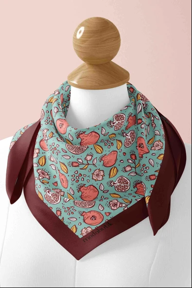 Kadın Açık Mavi Küçük Nar Desenli 50x50 Bandana DG0736 - Resim 3