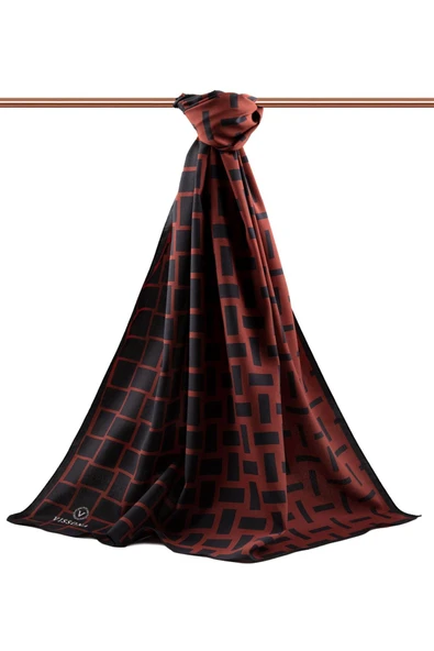 LÜKS MEDİNE İPEĞİ KARELİ DESENLİ BORDO RENKLİ 75X195 KIRIŞMAZ ŞAL MOSS KREP DİKİŞ TİPİ İTALYAN DİKİŞLİ - Resim 2