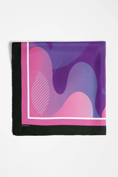 C77 Kadın Mavi Soyut Desenli 50x50 Bandana DG01681-22 - Resim 3