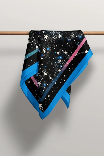 F29 Kadın Mavi Siyah Yıldız Desenli 50x50 Bandana HYL DG01262-22 - Resim 5