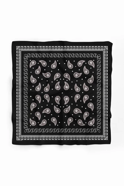 F46 Kadın Siyah Beyaz Şal Desenli 50x50 Bandana HYL DG01359-22 - Resim 2