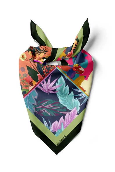 A61 Kadın Turkuaz Mavi Çiçekli Desenli 50x50 Bandana HYL DG01269-22 ürün görseli 1