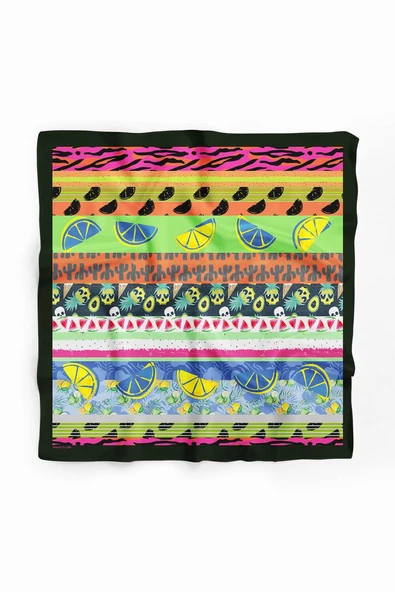 Z25 Kadın Yeşil Meyve Desenli 50x50 Bandana HYL DG01266-22 - Resim 2