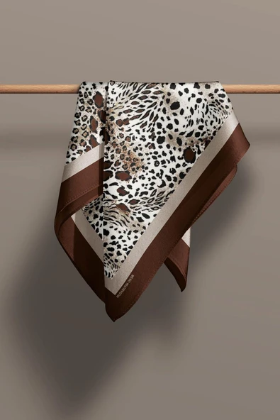 Kadın Kahverengi Koyu Kestane Leopar Desenli 50x50 Bandana - DG0938 - Resim 4