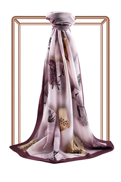 LÜKS MEDİNE İPEĞİ FIRÇA DOKULU ÇİZGİ ÇİÇEK DESENLİ PUDRA - GÜL KURUSU RENKLİ 75X195 KIRIŞMAZ ŞAL MOSS KREP DİKİŞ TİPİ İTALYAN DİKİŞLİ - Resim 2