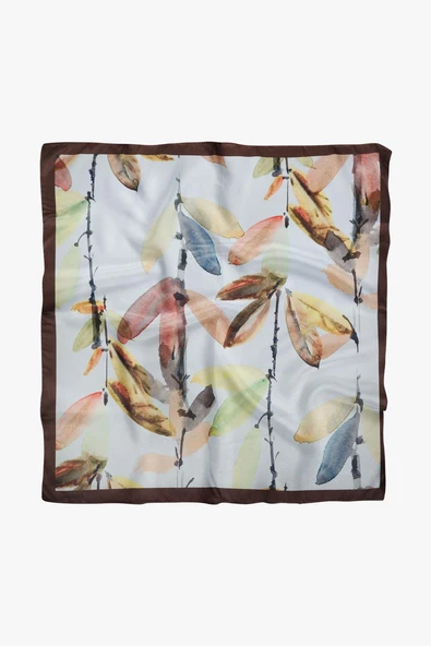 B108 Kadın Yaprak Desenli Bandana 50x50 Yeşil Kahverengi DG0443-22 Snz - Resim 2