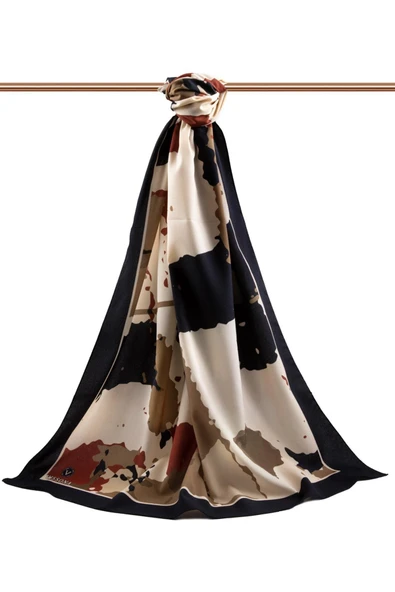 LÜKS MEDİNE İPEĞİ BOYA EFEKTİ DESENLİ SİYAH RENKLİ 75X195 KIRIŞMAZ ŞAL MOSS KREP DİKİŞ TİPİ İTALYAN DİKİŞLİ - Resim 2