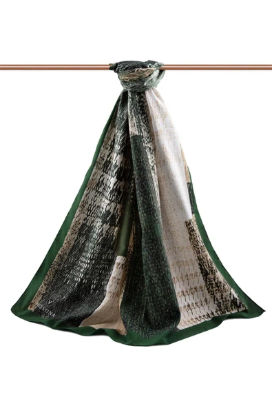 LÜKS MEDİNE İPEĞİ KAZAYAĞI DESENLİ ZÜMRÜT YEŞİLİ RENKLİ 75X195 KIRIŞMAZ ŞAL MOSS KREP DİKİŞ TİPİ İTALYAN DİKİŞLİ - Resim 2