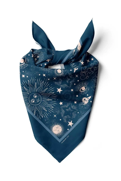 F37 Kadın Lacivert Beyaz Moon Desenli Bandana DG1152 ürün görseli