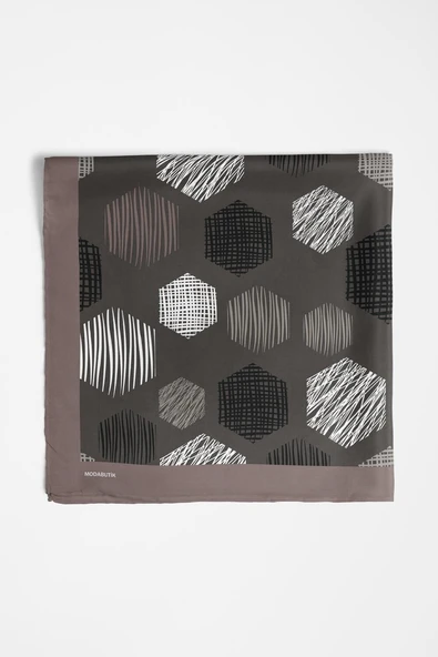 Y30 Kadın Petek Desenli Bandana 50x50 Siyah Beyaz DG0389-22 - Resim 4