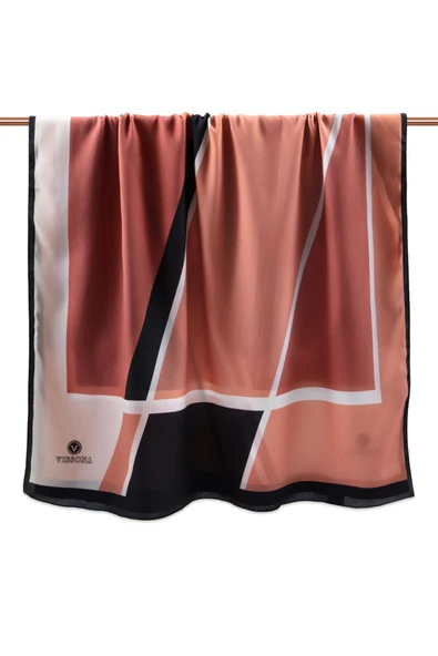 LÜKS MEDİNE İPEĞİ GEOMETRIK DESENLİ BAKIR RENKLİ 75X195 KIRIŞMAZ ŞAL MOSS KREP DİKİŞ TİPİ İTALYAN DİKİŞLİ - Resim 2