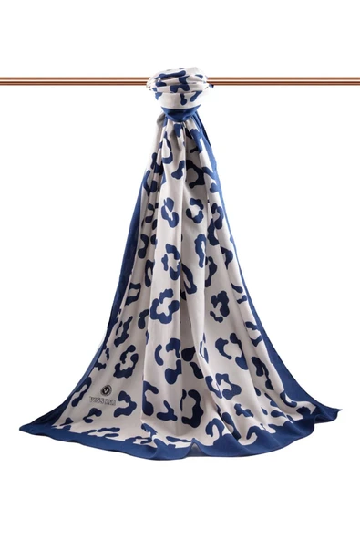 LÜKS MEDİNE İPEĞİ LEOPAR DESENLİ LACİVERT RENKLİ 75X195 KIRIŞMAZ ŞAL MOSS KREP DİKİŞ TİPİ İTALYAN DİKİŞLİ - Resim 2