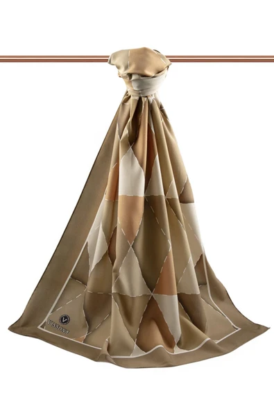 LÜKS MEDİNE ÜÇGEN YAMA DESENLİ VİZON RENKLİ 75X195 KIRIŞMAZ ŞAL MOSS KREP DİKİŞ TİPİ İTALYAN DİKİŞLİ - Resim 2