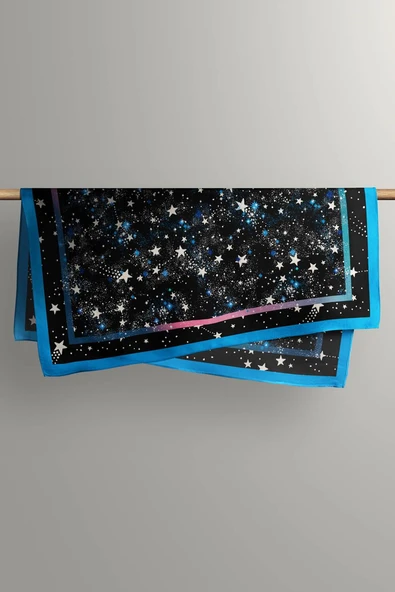 F29 Kadın Mavi Siyah Yıldız Desenli 50x50 Bandana HYL DG01262-22 - Resim 6