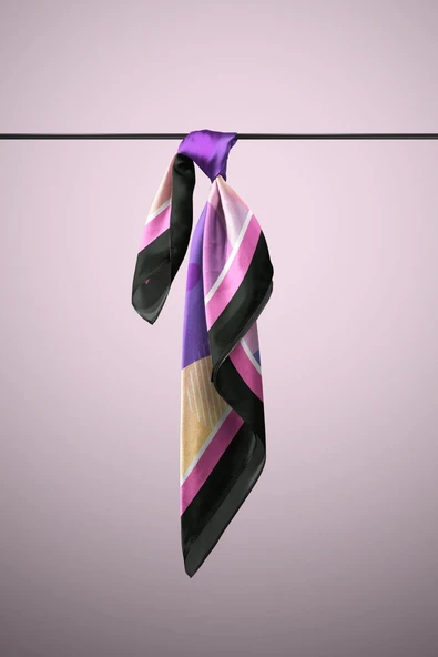 C77 Kadın Mavi Soyut Desenli 50x50 Bandana DG01681-22 - Resim 5