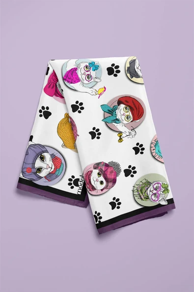Modabutik Kedi Desenli Bandana - Resim 3