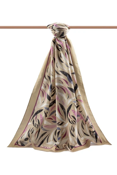 LÜKS MEDİNE İPEĞİ GEOMETRIK DESENLİ MOR RENKLİ 75X195 KIRIŞMAZ ŞAL MOSS KREP DİKİŞ TİPİ İTALYAN DİKİŞLİ - Resim 2