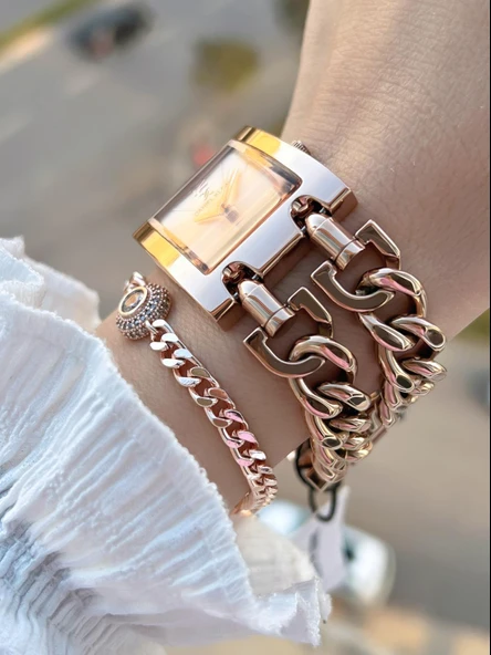 Daniel Klein Çelik Zincir Tasarım Kordonlu 30 Mt Suya Dayanıklı Kadın Kol Saati+Bileklik B.10036.S6 - Resim 2