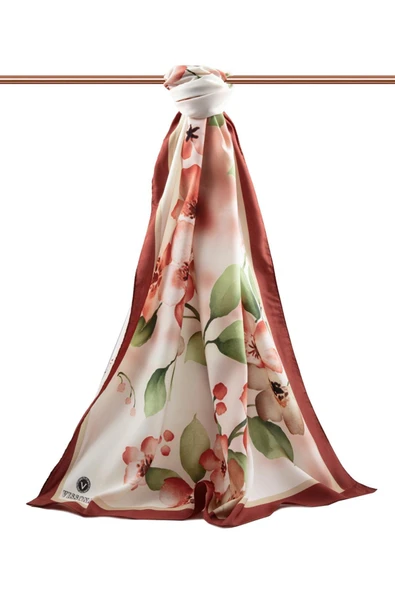 LÜKS MEDİNE İPEĞİ ÇİÇEK DESENLİ BORDO RENKLİ 75X195 KIRIŞMAZ ŞAL MOSS KREP DİKİŞ TİPİ İTALYAN DİKİŞLİ - Resim 2