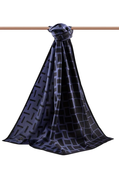 LÜKS MEDİNE İPEĞİ KARELİ DESENLİ İNDİGO RENKLİ 75X195 KIRIŞMAZ ŞAL MOSS KREP DİKİŞ TİPİ İTALYAN DİKİŞLİ - Resim 2