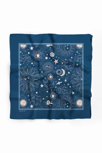 F37 Kadın Lacivert Beyaz Moon Desenli Bandana DG1152 - Resim 2