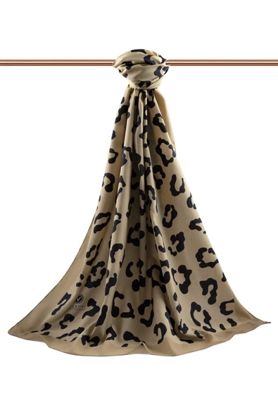 LÜKS MEDİNE İPEĞİ LEOPAR DESENLİ HARDAL RENKLİ 75X195 KIRIŞMAZ ŞAL MOSS KREP DİKİŞ TİPİ İTALYAN DİKİŞLİ - Resim 2