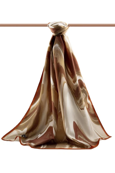 LÜKS MEDİNE EBRU DESENLİ TABA RENKLİ 75X195 KIRIŞMAZ ŞAL MOSS KREP DİKİŞ TİPİ İTALYAN DİKİŞLİ - Resim 2