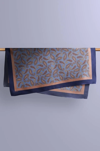 A22 Kadın Mavi Şal  Desenli 50x50 Bandana HYL DG0578-22 - Resim 5