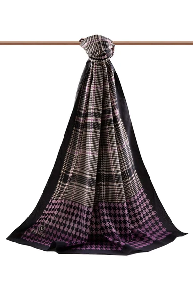 LÜKS MEDİNE İPEĞİ EKOSELİ KAZAYAK DESENLİ LİLA RENKLİ 75X195 KIRIŞMAZ ŞAL MOSS KREP DİKİŞ TİPİ İTALYAN DİKİŞLİ - Resim 2