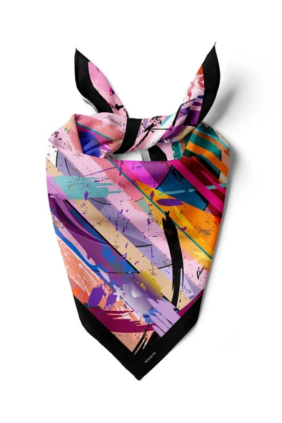 Z18 Kadın Yağlı Boya Desenli Bandana 50x50 Mavi DG0269-22 Snz ürün görseli