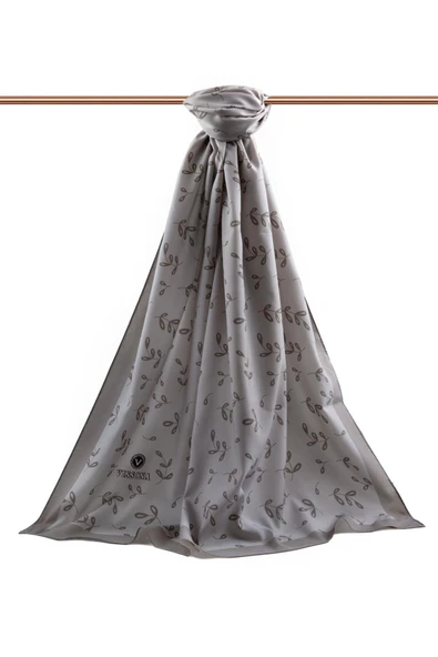 LÜKS MEDİNE YAPRAK DESENLİ GÜMÜŞ RENKLİ 75X195 KIRIŞMAZ ŞAL MOSS KREP DİKİŞ TİPİ İTALYAN DİKİŞLİ - Resim 2