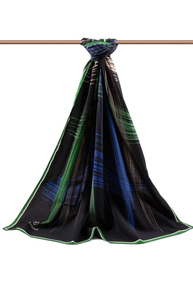 LÜKS MEDİNE İPEĞİ FIRÇA DESENLİ ZÜMRÜT YEŞİLİ RENKLİ 75X195 KIRIŞMAZ ŞAL MOSS KREP DİKİŞ TİPİ İTALYAN DİKİŞLİ - Resim 2