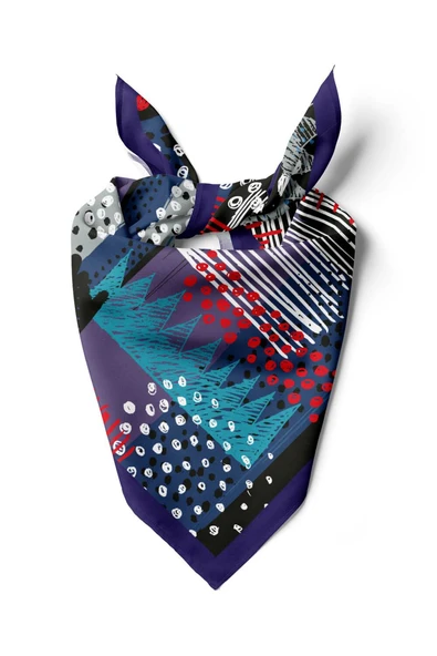 Y18 Kadın Egzotik Desenli Bandana 50x50 Mavi DG0402-22 ürün görseli 1