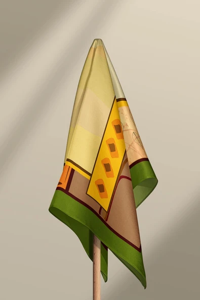 F23 Kadın African Desenli Bandana 50x50 Kahve DG0248-2 - Resim 3