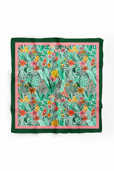 A44 Kadın Yeşil Greenery Desenli 50x50 Bandana HYL DG0720-22 - Resim 2