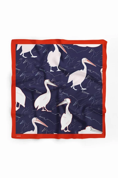 D45 Kadın Kuş Desenli Bandana 50x50 Beyaz Mavi DG0280-22 - Resim 2