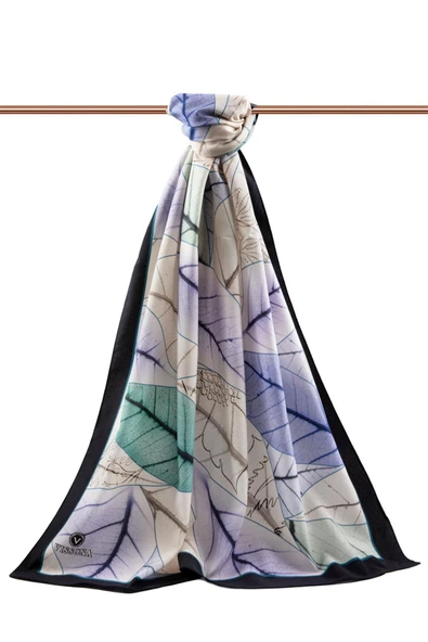 LÜKS MEDİNE İPEĞİ YAPRAK DESENLİ PETROL YEŞİLİ RENKLİ 75X195 KIRIŞMAZ ŞAL MOSS KREP DİKİŞ TİPİ İTALYAN DİKİŞLİ - Resim 2