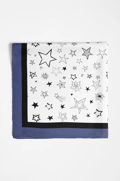 E9 Kadın Yıldız Desenli 50x50 Bandana HYL DG01117-22 - Resim 4
