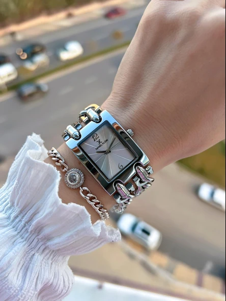 Daniel Klein Çelik Zincir Tasarım Kordonlu 30 Mt Suya Dayanıklı Kadın Kol Saati+Bileklik B.10036.S1 - Resim 3