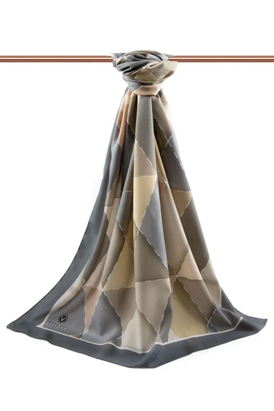 LÜKS MEDİNE ÜÇGEN YAMA DESENLİ GRİ RENKLİ 75X195 KIRIŞMAZ ŞAL MOSS KREP DİKİŞ TİPİ İTALYAN DİKİŞLİ - Resim 2