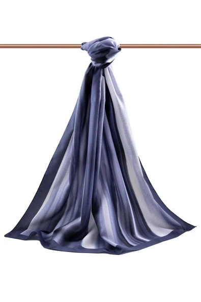 LÜKS MEDİNE İPEĞİ SULU BOYA ÇİZGİLİ DESENLİ İNDİGO RENKLİ 75X195 KIRIŞMAZ ŞAL MOSS KREP DİKİŞ TİPİ İTALYAN DİKİŞLİ - Resim 2