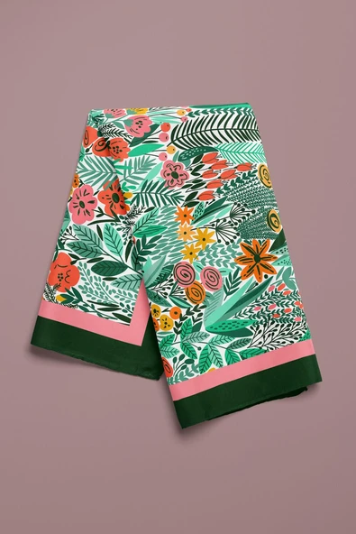 A44 Kadın Yeşil Greenery Desenli 50x50 Bandana HYL DG0720-22 - Resim 4
