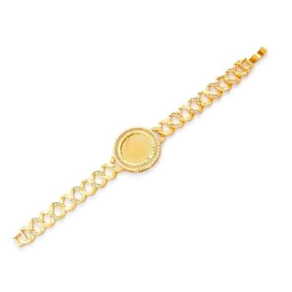 Altın Kaplama İmitasyon Zirkon Taşlı Desenli Yarım Altınlı Zincir Bileklik BLK-1205 ürün görseli