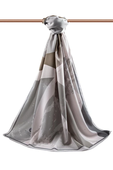 LÜKS MEDİNE GEOMETRİK DESENLİ VİZON - GRİ RENKLİ 75X195 KIRIŞMAZ ŞAL MOSS KREP DİKİŞ TİPİ İTALYAN DİKİŞLİ - Resim 2